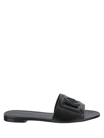 Dolce & Gabbana Dg Sliders In <p>dolce &amp; Gabbana Dg Sliders In Black Calf Leather
