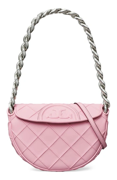 Tory Burch Mini Fleming Soft Crescent Bag In Pink Plie
