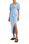 French Connection Afina Ruched Midi Dress In Placid Blue