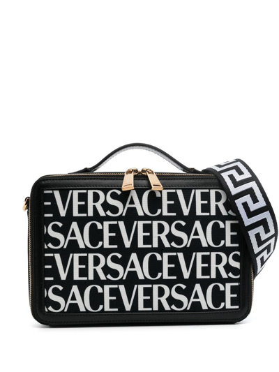 Versace Logo-print Messenger Bag In Nero