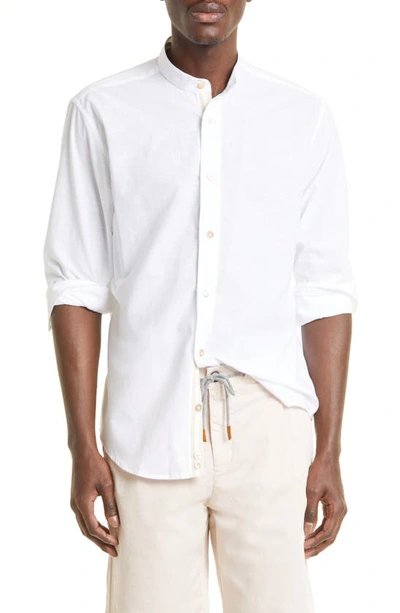 Eleventy Band Collar Cotton Shirt In White