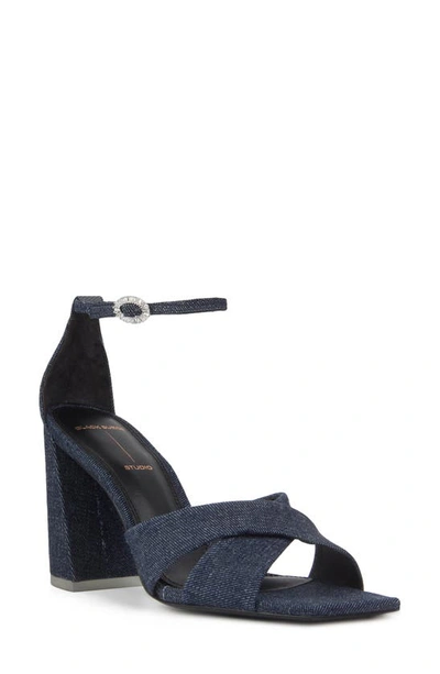 Black Suede Studio Women's Chelsea Denim High Heel Sandal In Dark Denim