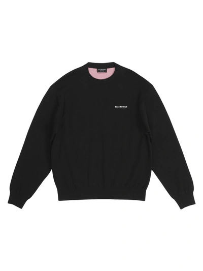 Balenciaga Men's Campaign Logo Intarsia Oversized Sweater In Black