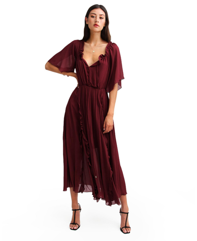 Belle & Bloom Amour Amour Ruffled Midi Dress In Red