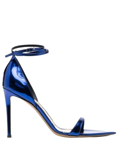 Alexandre Vauthier 105mm Metallic-leather Sandals In Blue