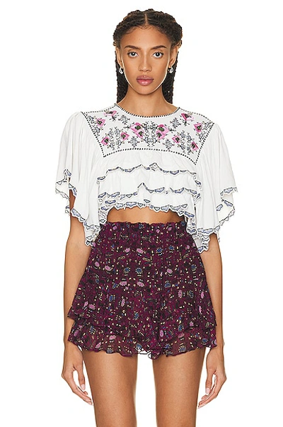 Isabel Marant Sana Cropped Tiered Embroidered Crepe De Chine Blouse In White