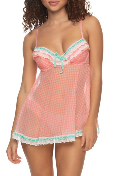 Black Bow 'ruffles Galore' Underwire Chemise & Hipster Briefs In Cherry  Rose