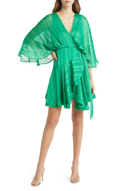 Btfl-life Vonda Stripe Jacquard Long Sleeve Satin Minidress In Green