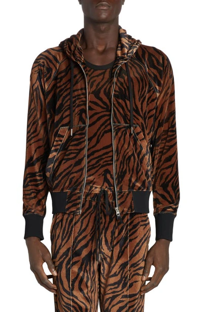 Tom Ford Zebra Print Velour Zip Hoodie In Black/ Brown ModeSens