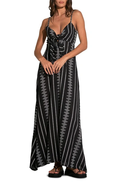 Elan Tie Front Cotton Cover-up Maxi Dress In Black/ White