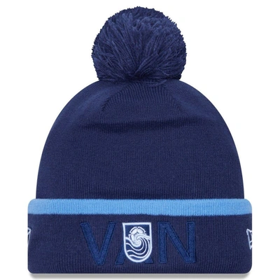 New Era Deep Sea Blue Vancouver Whitecaps Fc Wordmark Kick Off Cuffed Knit Hat With Pom