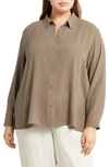 Eileen Fisher Classic Collar Easy Silk Button-up Shirt In Cblst