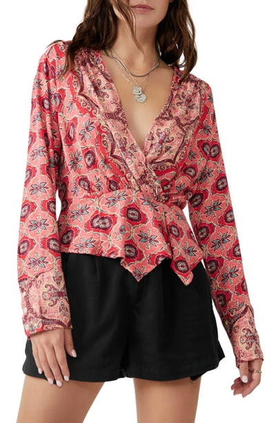 Free People Falling For You Floral Print Peplum Top In Hibiscus Combo