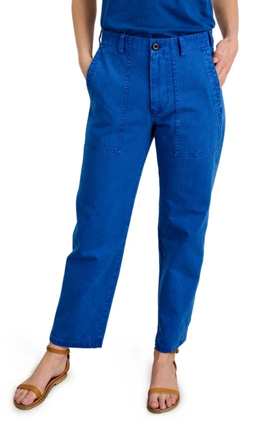 Alex Mill Neil Herringbone High Waist Straight Leg Utility Pants In Nautical Blue