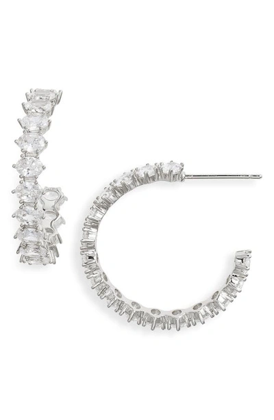 Kendra Scott Cailin Cubic Zirconia Hoop Earrings In Rhodium Metal White