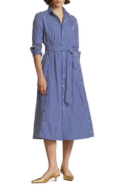 Polo Ralph Lauren Ashton Long Sleeve Tie Waist Shirtdress In Blue