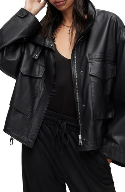 Allsaints Clay Hooded Leather Jacket In Black
