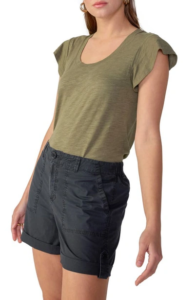 Sanctuary Alma Womens Linen Scoop Neck T-shirt In Mossy Green