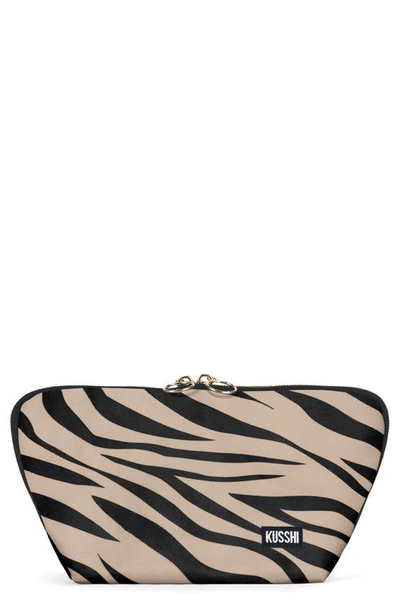 Kusshi Signature Zebra Print Makeup Bag In Zebra Beige/ Fuschia