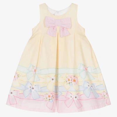 Balloon Chic Babies' Girls Yellow Floral Cotton Bow Dress