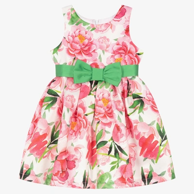 Balloon Chic Babies' Girls White & Pink Satin Floral Dress