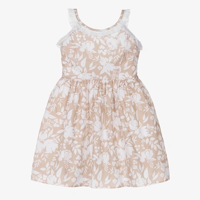 Dr Kid Babies' Girls Beige & White Floral Print Dress