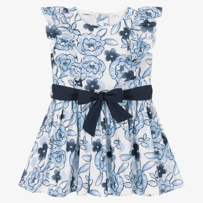 Ido Baby Girls Blue Floral Cotton Belted Dress