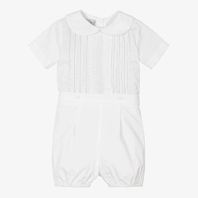Beau Kid Baby Boys White Cotton Buster Suit