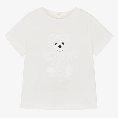 Fendi White Ff Bear Cotton Baby T-shirt