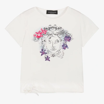 Versace Babies' Girls White Cotton Medusa T-shirt