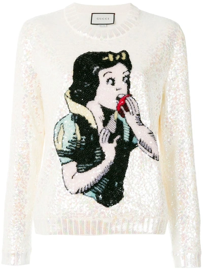 Gucci + Disney Crystal-embellished Appliquéd Sequined Wool Sweater In Milk/ Multicolor