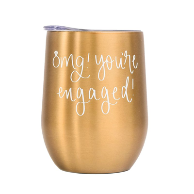 Sweet Water Decor Omg! You're Engaged! Metal Wine Tumbler In Pink