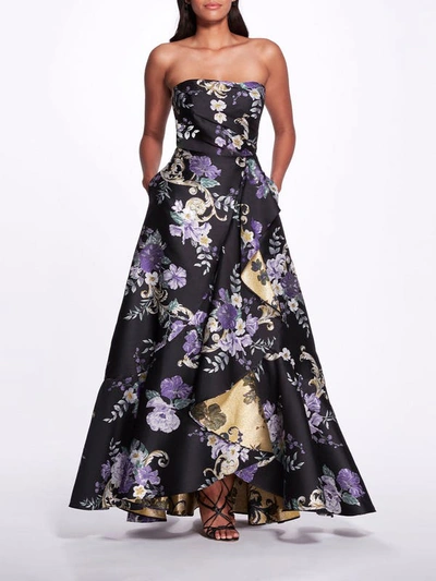 Marchesa Sheer Cut Out Floral Gown In Black