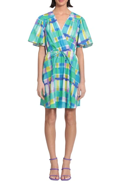 Donna Morgan Plaid Flutter Sleeve Fit & Flare Dress In Multi