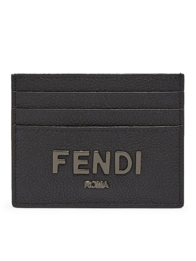 Fendi Logo Cardholder In Calf Leather In Black