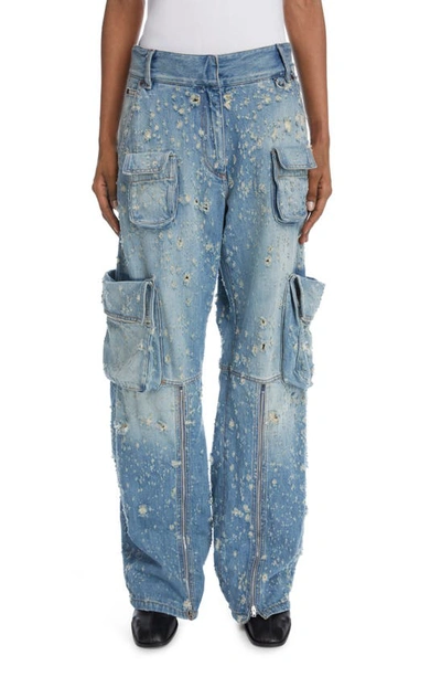 Acne Studios Distressed Denim Trousers In Mid Blue