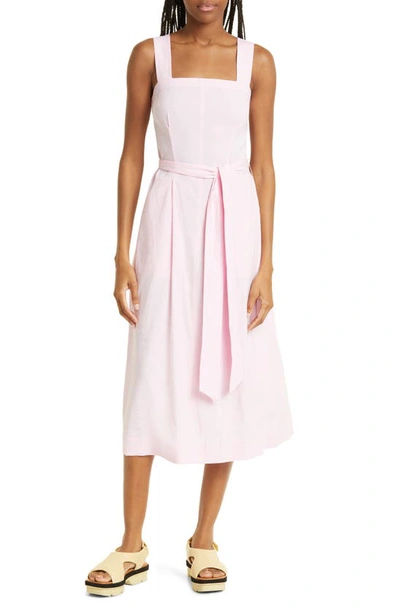 Vince Wide-strap Belted Square-neck Midi Dress In Lt Rosea