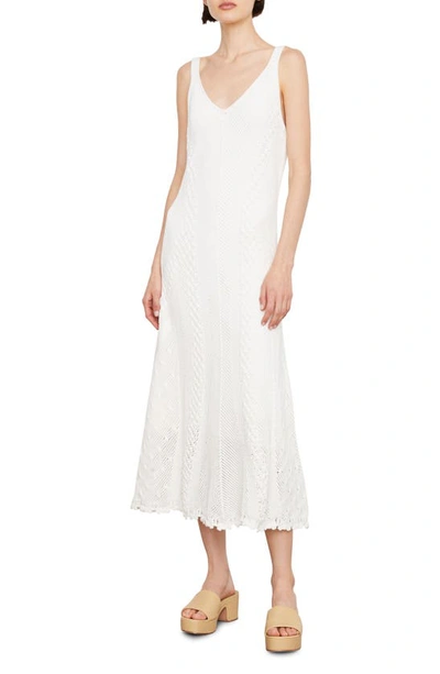 Vince Sleeveless Macrame Sweater Midi Dress In White