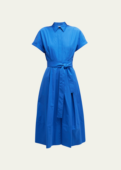 Lafayette 148 Belted Short-sleeve A-line Shirtdress In Classic Cobalt