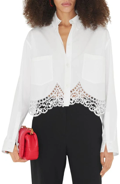 Burberry Button-front Blouse With Lace Trim In Optic_white