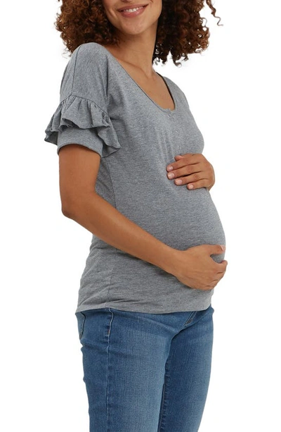 Nom Maternity Maria Ruffle Nursing Top In Heather Gray
