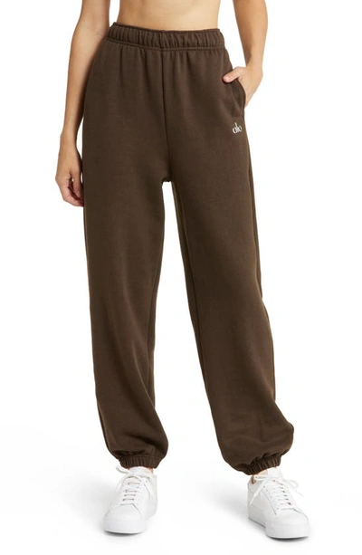 Alo Yoga Womens Espresso Accolade Wide-leg High-rise Cotton-blend Jogging Bottoms