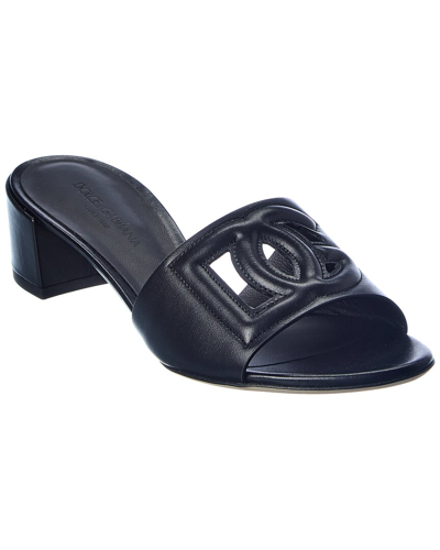 Dolce & Gabbana Dg Logo Leather Sandal In Black