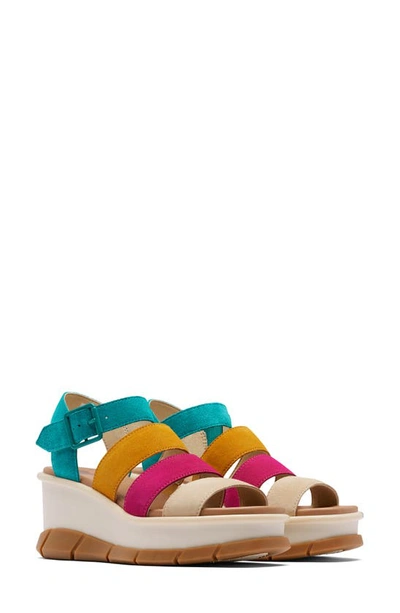 Sorel Joanie Iii Ankle Strap Wedge Platform Sandal In Teal Chloride/ Gum 2