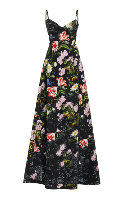 Oscar De La Renta Unfinished Embroidered Poplin Maxi Dress In Black