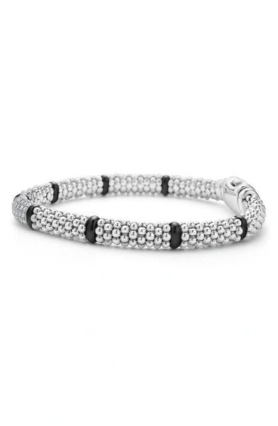 Lagos Black Caviar Ceramic & Diamond Station Bracelet In Silver