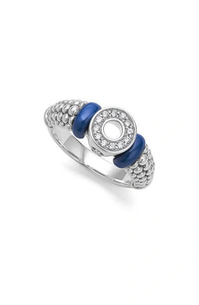Lagos Blue Caviar Ceramic Diamond Ring In Silver