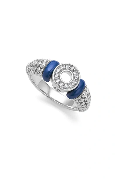 Lagos Blue Caviar Ceramic Diamond Ring In Marine