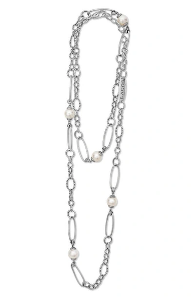 Lagos Luna Freshwater Pearl Station Necklace In White/silver