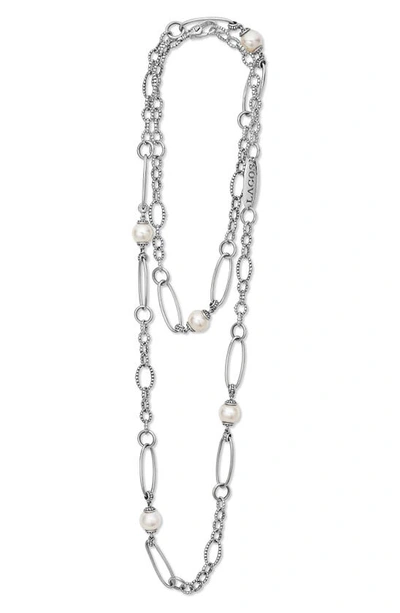 Lagos Luna Freshwater Pearl Station Necklace In Silver